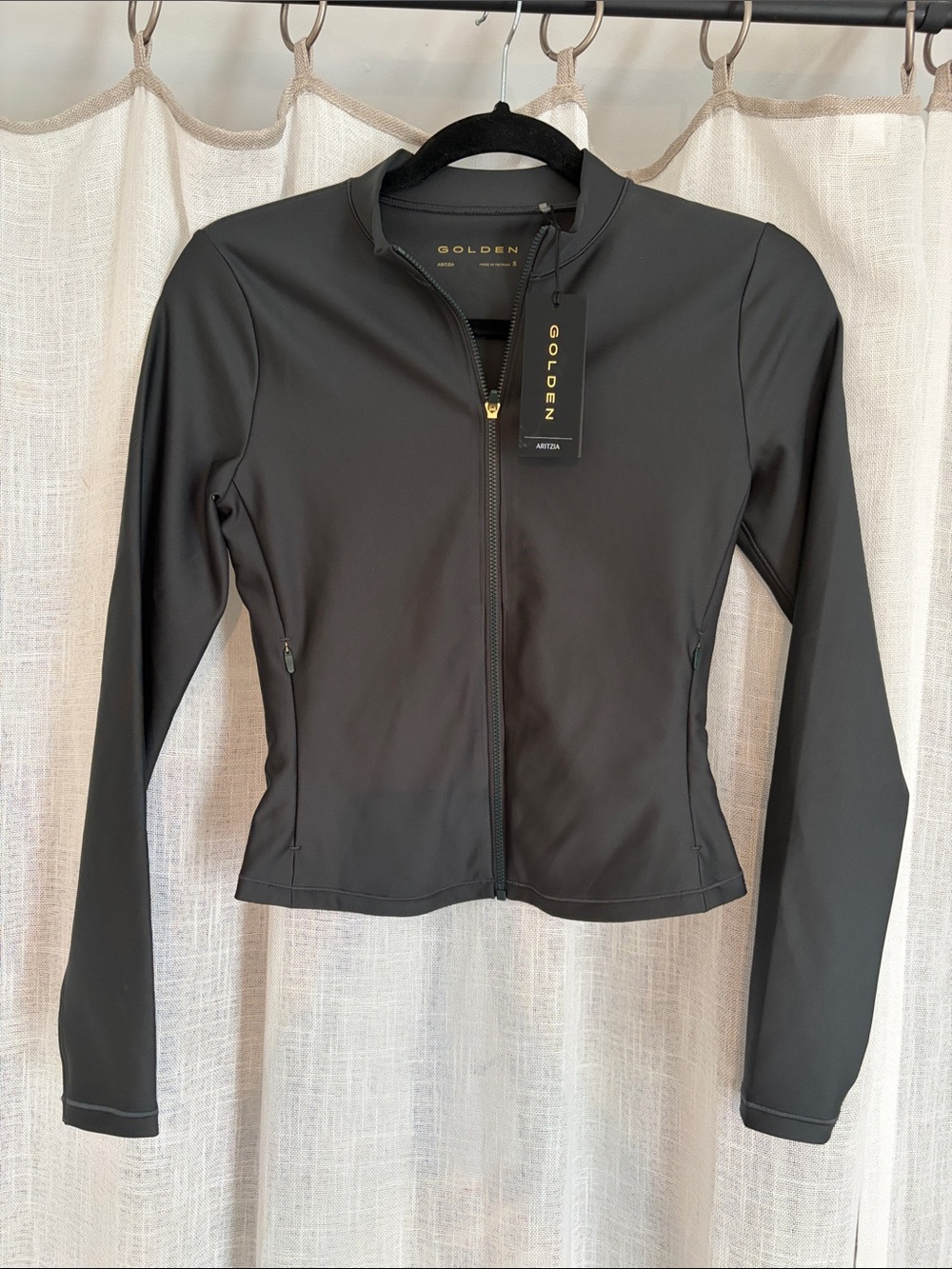 Aritzia Golden Black Zip-Front Utility Jacket